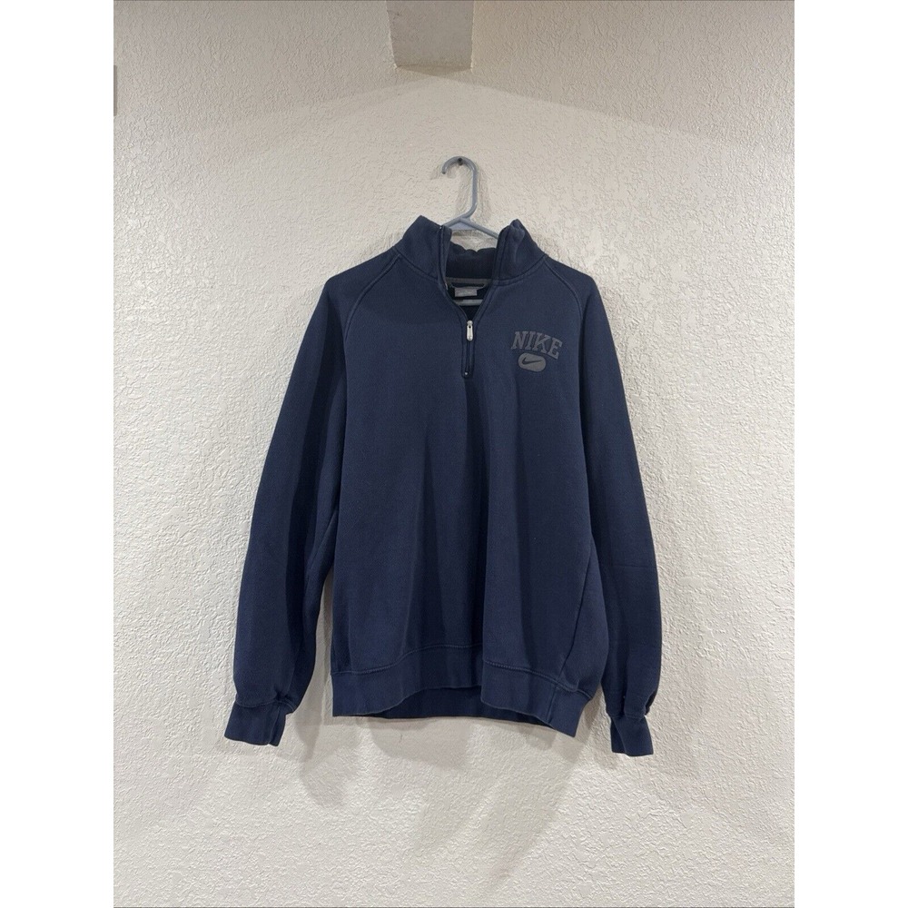 Nike Pullover Navy 1/4 Zip Swoosh Long Sleeve Fleece Sweatshirt Men's Medium